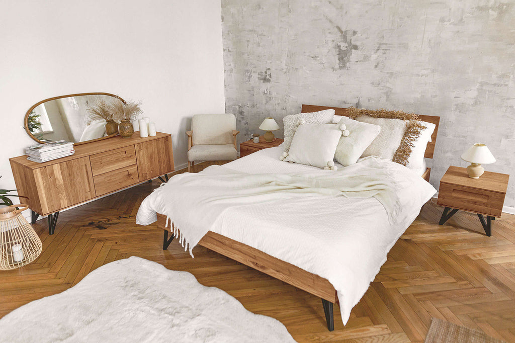 Bett GENT Eiche massiv mit Holzkopfteil - Empinio24 - 90x200 - 