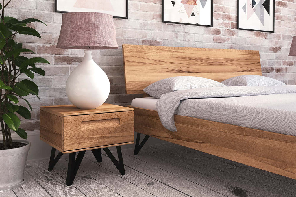 Bett GENT Kernbuche massiv mit Holzkopfteil - Empinio24 - 90x200 - 