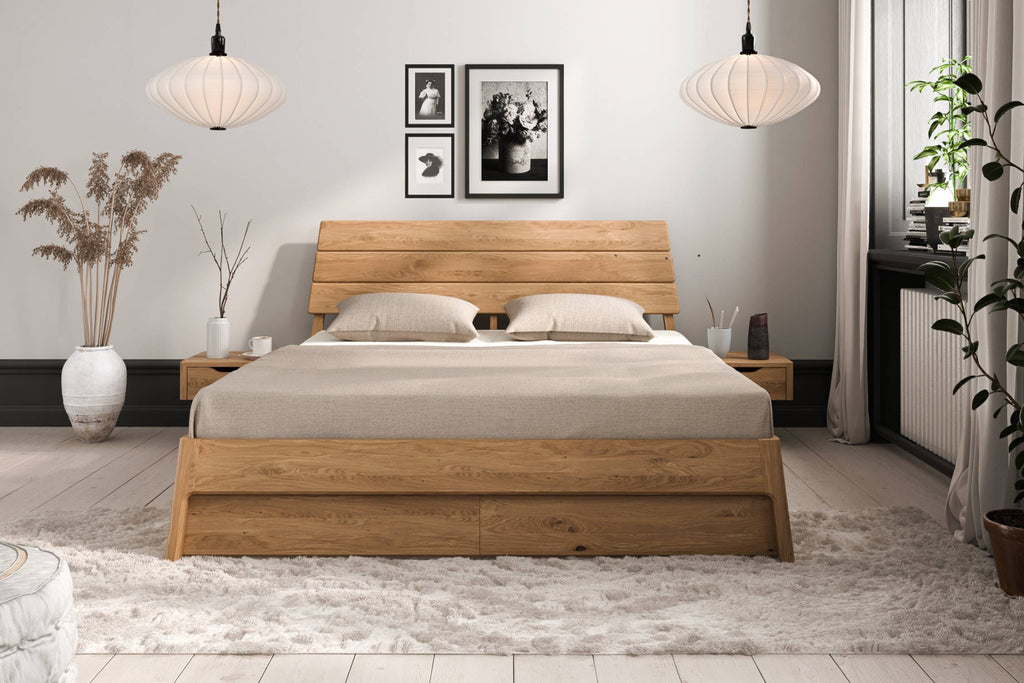 Bett TRONDHEIM Eiche massiv mit Holzkopfteil - Empinio24 - 140x200 - 