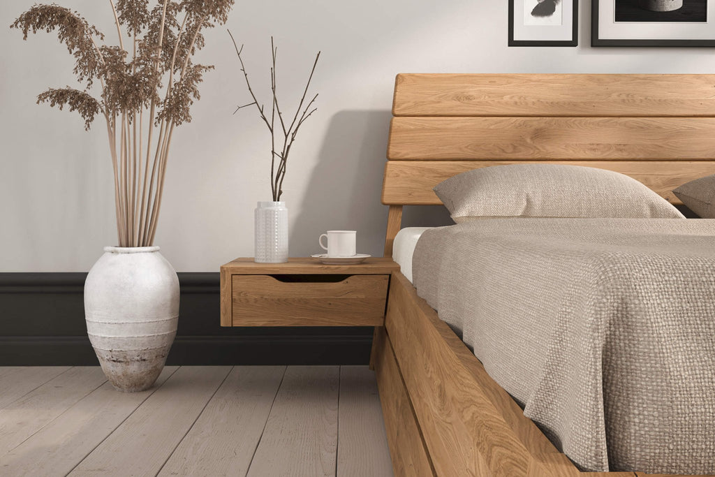 Bett TRONDHEIM Eiche massiv mit Holzkopfteil - Empinio24 - 140x200 - 