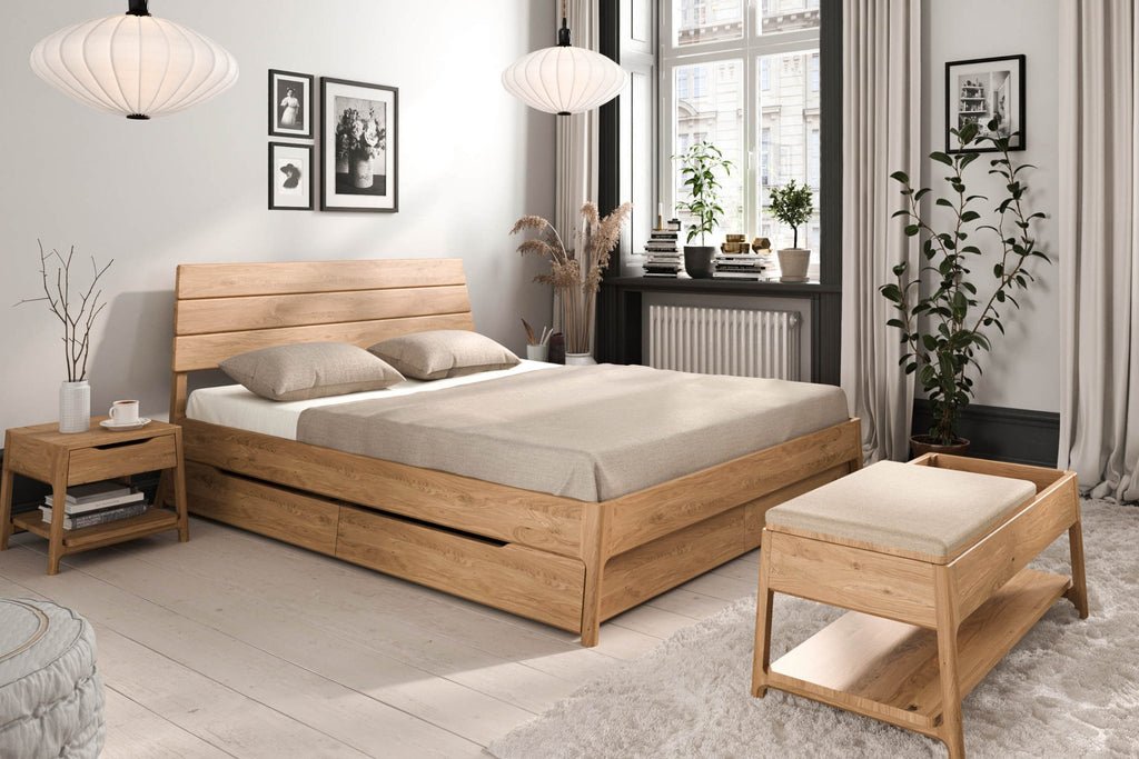 Bett TRONDHEIM Eiche massiv mit Holzkopfteil - Empinio24 - 140x200 - 