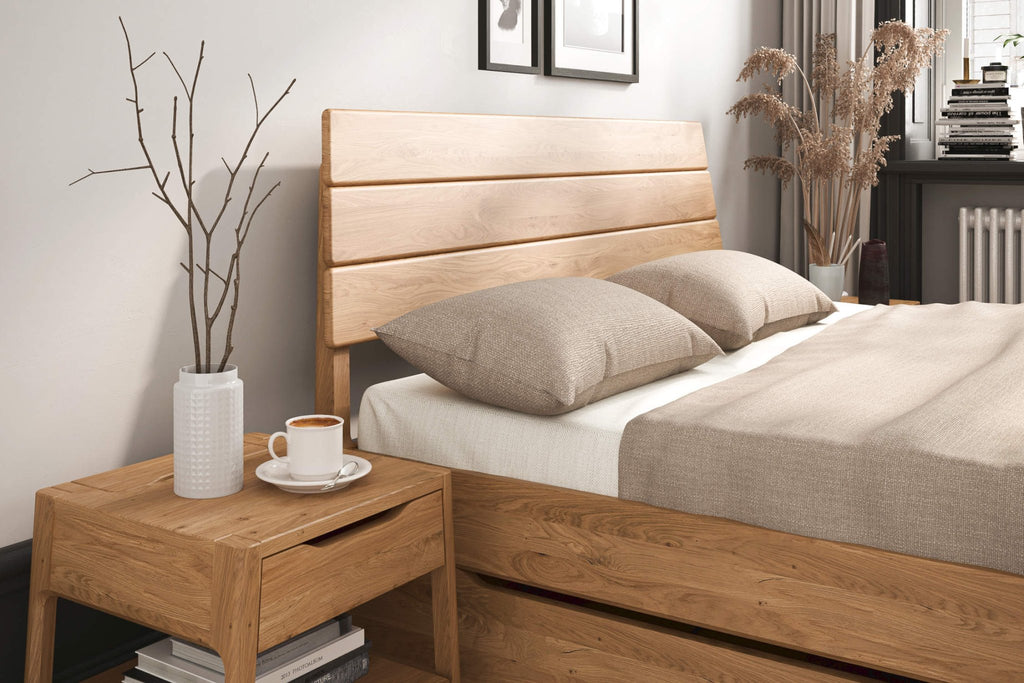 Bett TRONDHEIM Eiche massiv mit Holzkopfteil - Empinio24 - 140x200 - 