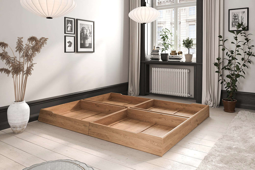 Bettschubladen 4er Set TRONDHEIM Eiche massiv - Empinio24 - 149x203 cm für Bett 140x200 - 