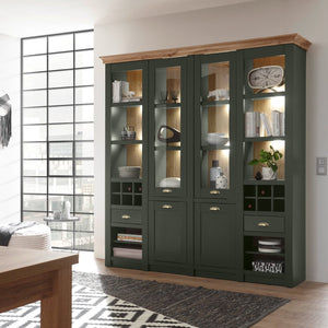 Buffetschrank 194x207 cm 4 - türig mit Flascheneinteilungen Grün + Eiche CASTLE + Beleuchtung - Empinio24 - 