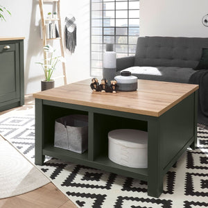 Couchtisch 93x93 cm Höhe 50 cm mit Klappe Grün + Eiche CASTLE - Empinio24 - 