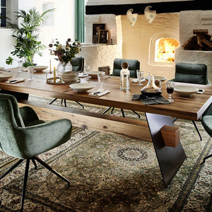 Esstisch Eiche massiv mit Stahlgestell Beam - Empinio24 - Rustikale Eiche geölt - 220x100 cm - 