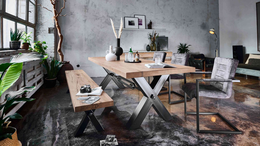 Esstisch in Industrial - Style Eiche massiv Roma - Empinio24 - Rustikale Eiche geölt - 180x100 cm - 