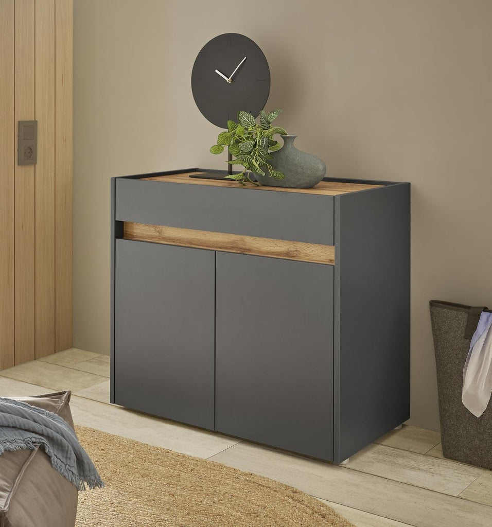 Flurkommode 2 - türig 80 cm anthrazit + Eiche grifflos Boston - Empinio24 - 