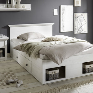 Funktionsbett 140x200 cm weiß Pinie mit 2x Bettschubladen WALES - Empinio24 - 