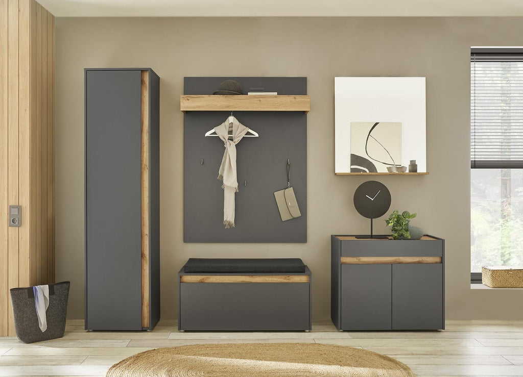 Garderoben - Set 5 - teilig mit Schrank und Spiegel anthrazit + Eiche Nr. 4 Boston - Empinio24 - 