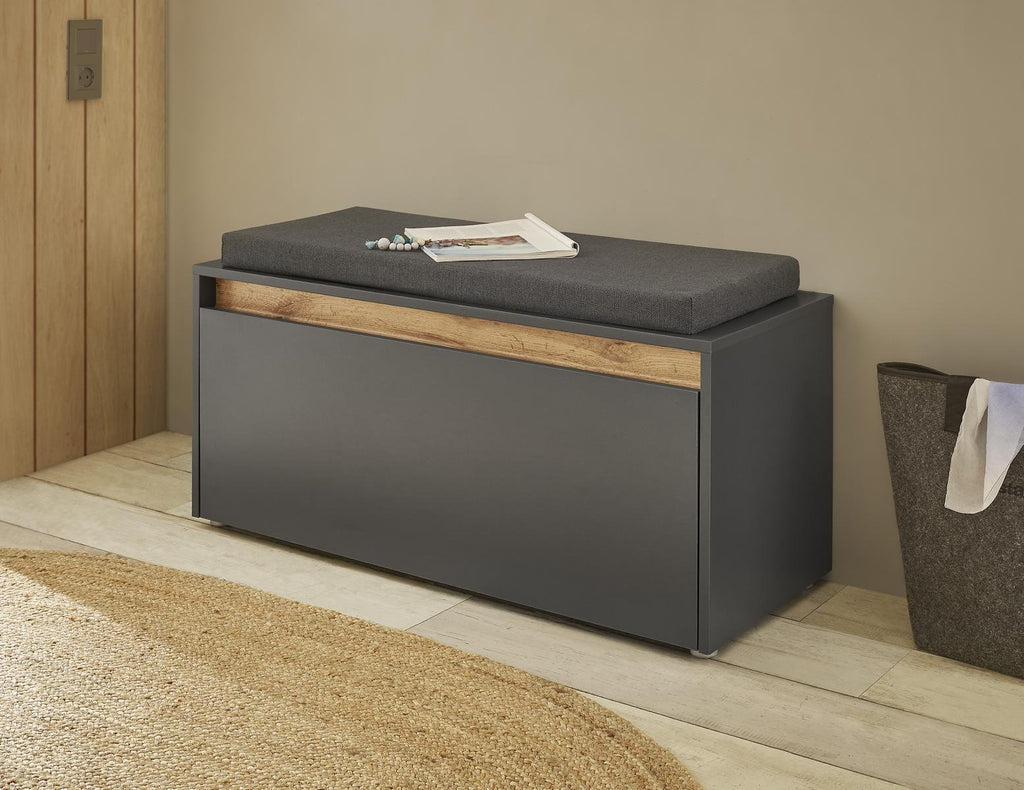 Garderobenbank mit Sitzkissen 100 cm anthrazit + Eiche grifflos Boston - Empinio24 - 