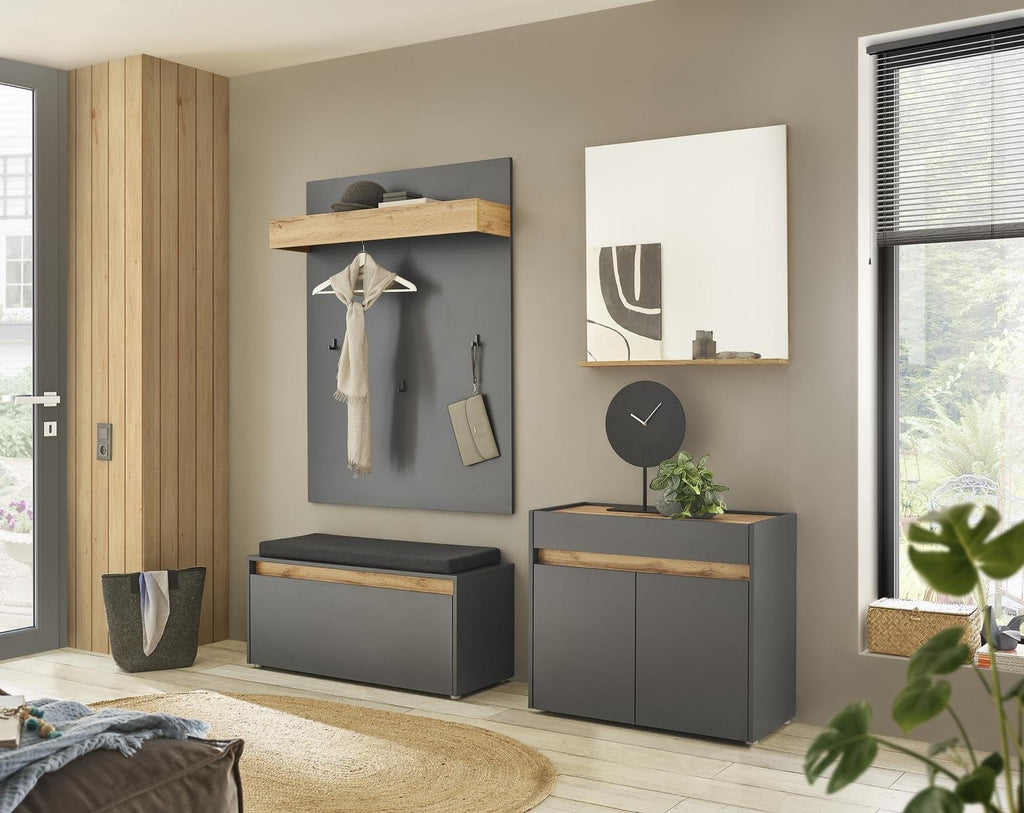 Garderobenbank mit Sitzkissen 100 cm anthrazit + Eiche grifflos Boston - Empinio24 - 
