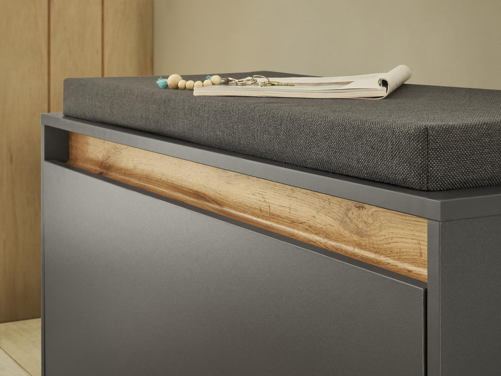 Garderobenbank mit Sitzkissen 100 cm anthrazit + Eiche grifflos Boston - Empinio24 - 