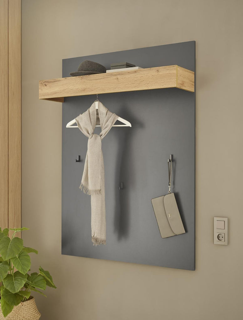 Garderobenpaneel mit Ablage 100 cm anthrazit + Eiche Boston - Empinio24 - 