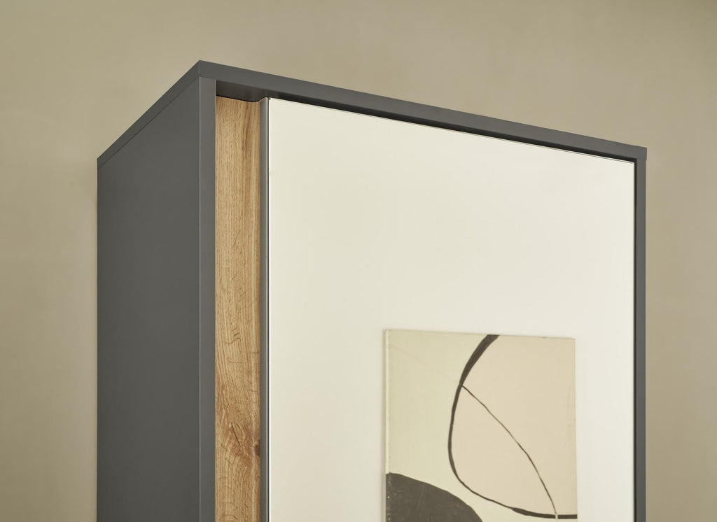 Garderobenschrank mit Spiegel anthrazit + Eiche grifflos 50 cm Boston - Empinio24 - 
