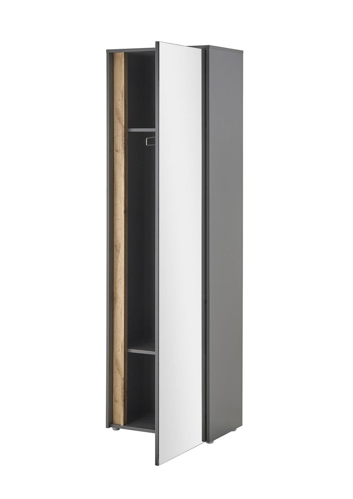 Garderobenschrank mit Spiegel anthrazit + Eiche grifflos 50 cm Boston - Empinio24 - 