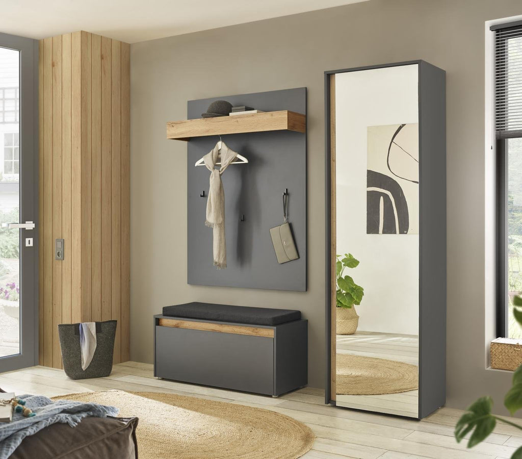 Garderobenschrank mit Spiegel anthrazit + Eiche grifflos 50 cm Boston - Empinio24 - 