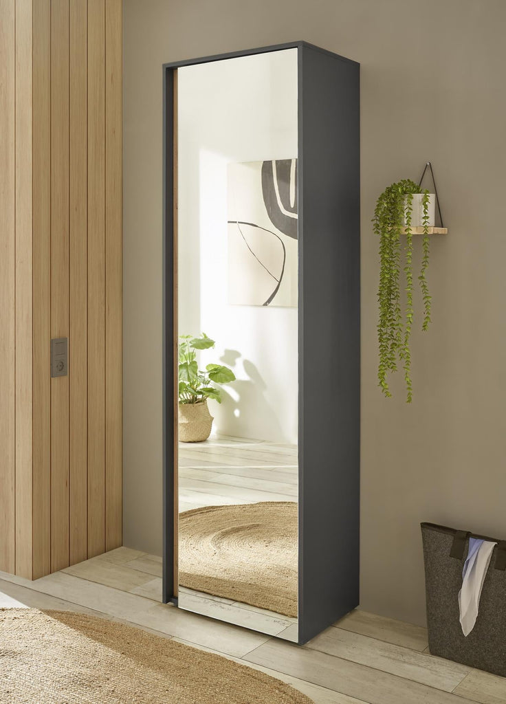 Garderobenschrank mit Spiegel anthrazit + Eiche grifflos 50 cm Boston - Empinio24 - 