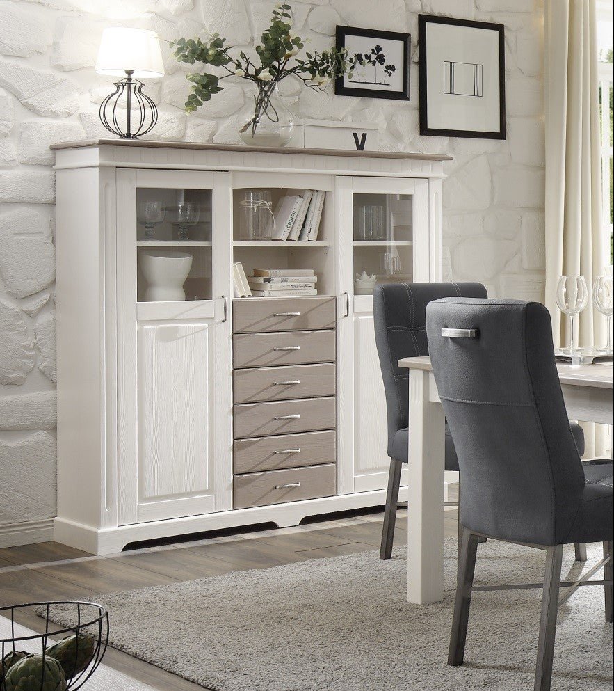 Highboard weiß Kiefer massiv Cordoba – Empinio24