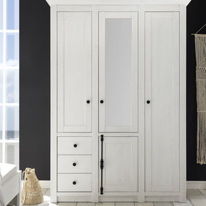 Kleiderschrank 4 - türig 147x206 cm mit 3x Schubkästen weiß Pinie WALES - Empinio24 - 