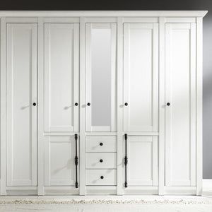 Kleiderschrank 7 - türig 236x206 cm mit 3x Schubkästen weiß Pinie WALES - Empinio24 - 