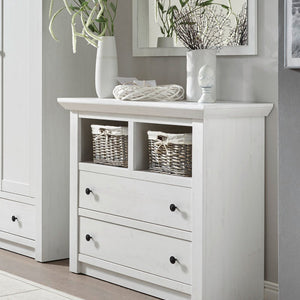 Kommode 105x45 cm Höhe 90 cm mit 2x Schubkästen weiß Pinie WALES - Empinio24 - 
