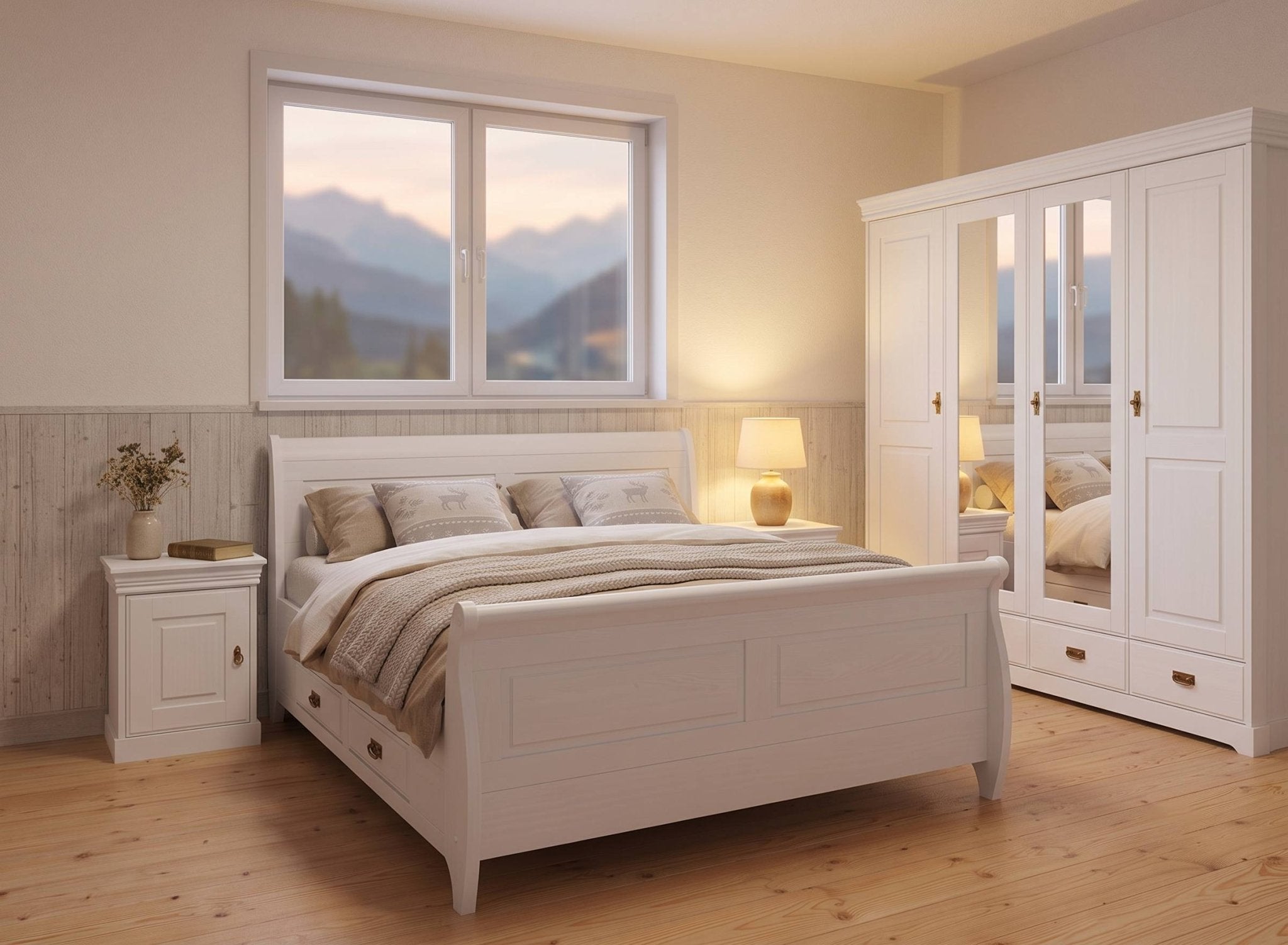 Schlafzimmer-Set Tirol Kiefer massiv weiß, 3-tlg. – Empinio24