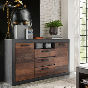 Sideboard 153x87 cm 2 - türig + 3 Schubkästen used - look QUEENS - Empinio24 - 