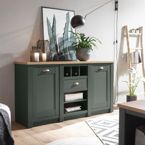 Sideboard 2 - türig + 1x Schubkasten 145x83 cm Grün + Eiche CASTLE - Empinio24 - 