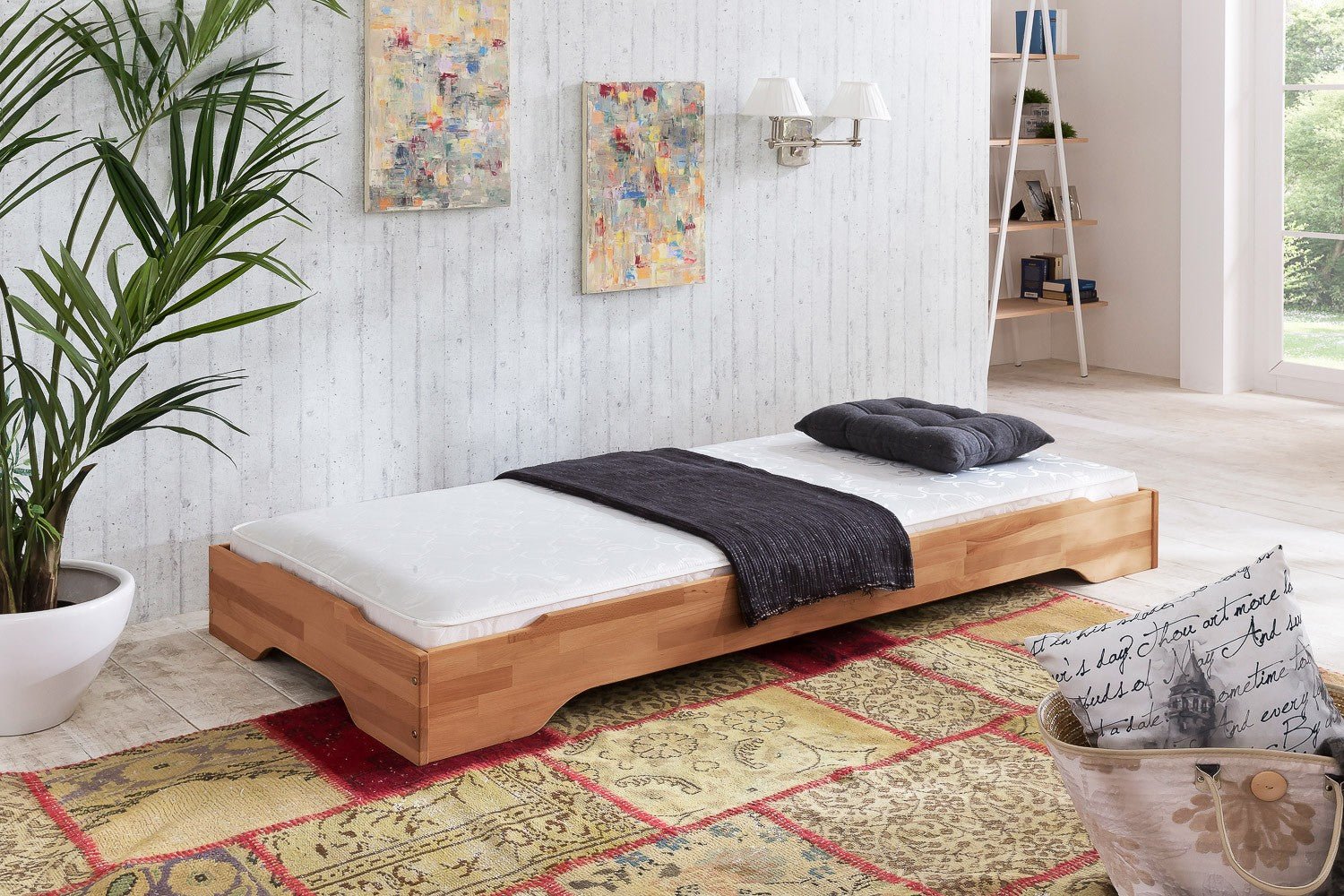 Stapelbett Juist 90x200 mit Matratze – Kernbuche – Empinio24