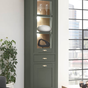 Vitrine 2 - türig + 1x Schubkasten 68x207 cm Grün + Eiche CASTLE + Beleuchtung - Empinio24 - 