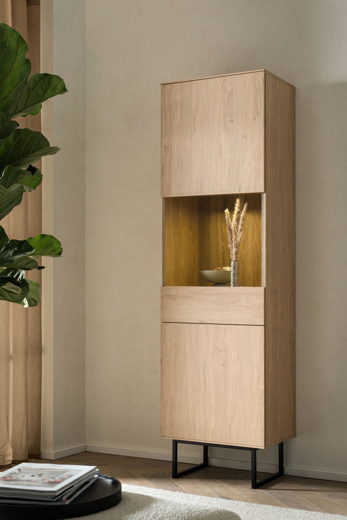 Vitrinenschrank Eiche hell 1 - türig 58 cm breit Como - Empinio24 - 
