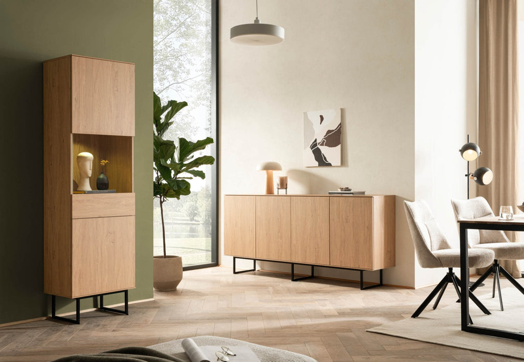 Vitrinenschrank Eiche hell 1 - türig 58 cm breit Como - Empinio24 - 