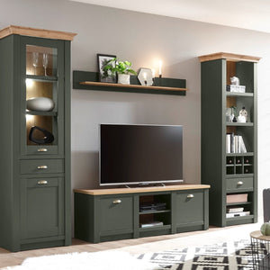 Wohnwand 308 cm 4 - teilig Grün + Eiche CASTLE Nr. 15 + BELEUCHTUNG - Empinio24 - 