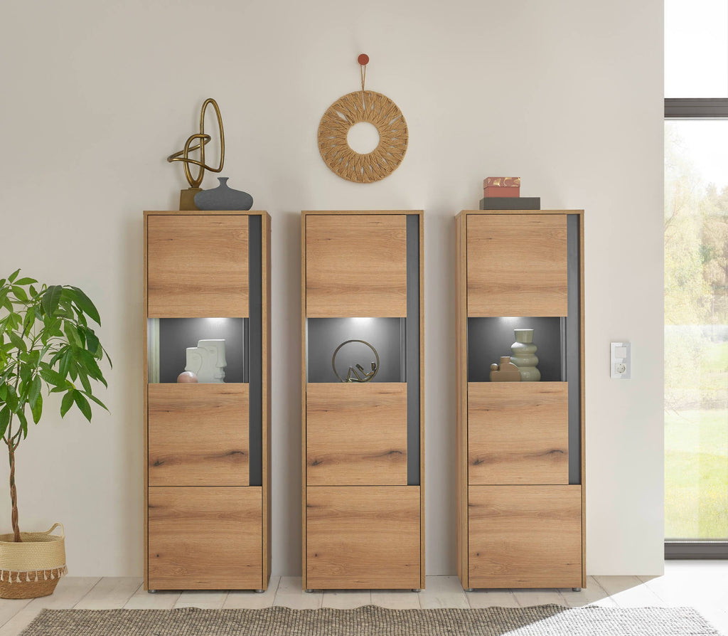 Wohnwand Eiche 190 cm 3 - teilig Nr 17 mit Beleuchtung Boston - Empinio24 - 