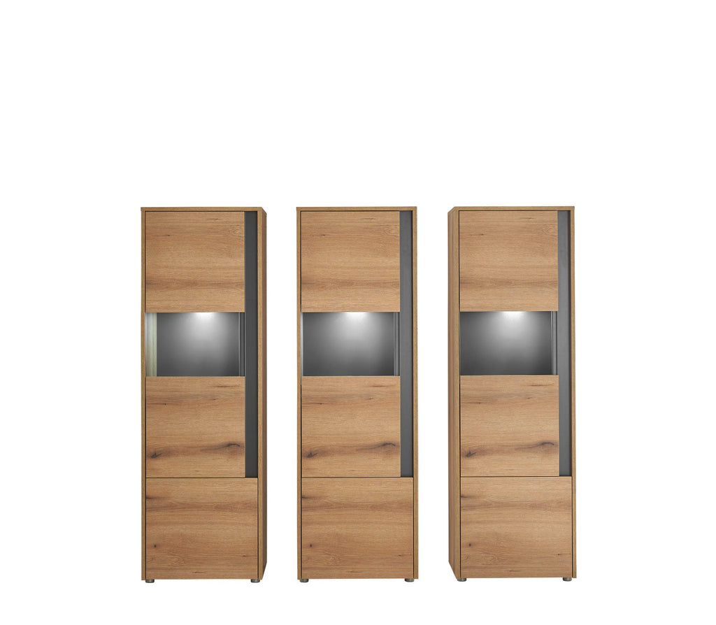 Wohnwand Eiche 190 cm 3 - teilig Nr 17 mit Beleuchtung Boston - Empinio24 - 