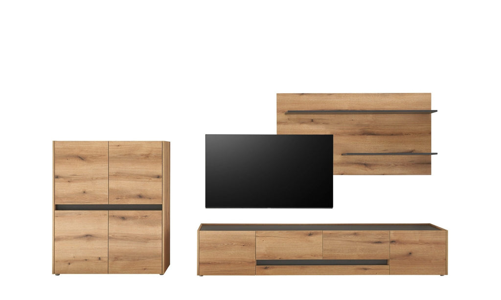 Wohnwand Eiche 340 cm 3 - teilig Nr 16 mit Beleuchtung Boston - Empinio24 - 