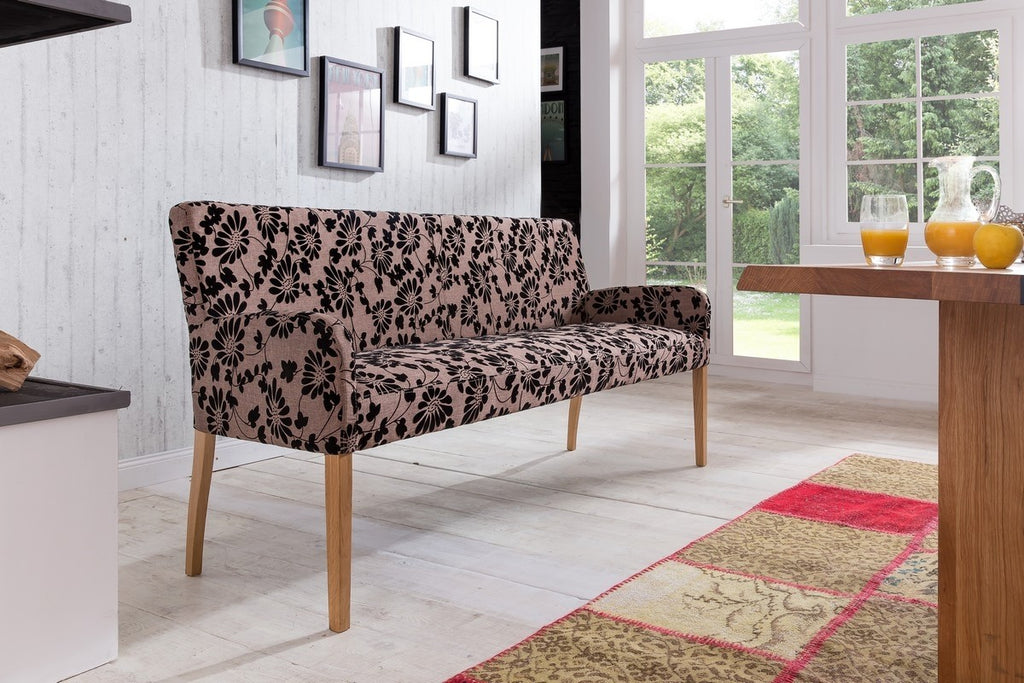 Sitzbank aus Stoff 123 cm Beine aus Buche oder Eiche Farben wählbar ALFO