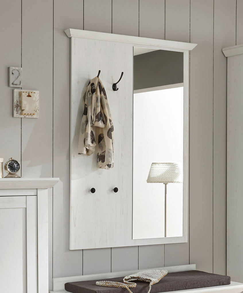 Garderobenpaneel mit Spiegel 105x140 cm weiß Pinie WALES